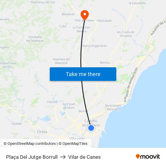 Plaça Del Jutge Borrull to Vilar de Canes map