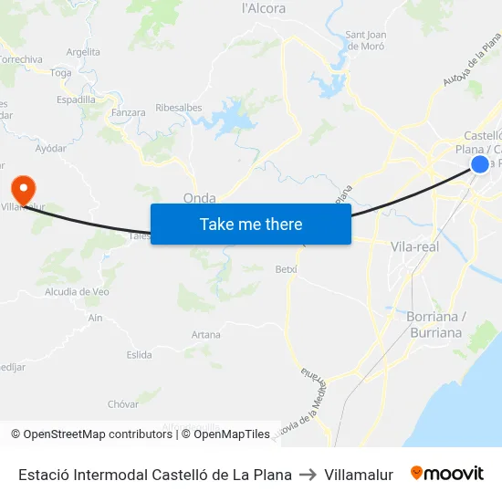 Estació Intermodal Castelló de La Plana to Villamalur map