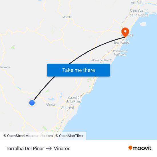 Torralba Del Pinar to Vinaròs map