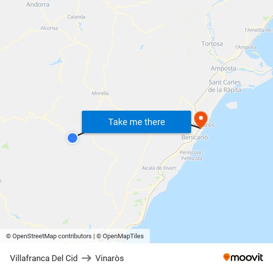 Villafranca Del Cid to Vinaròs map