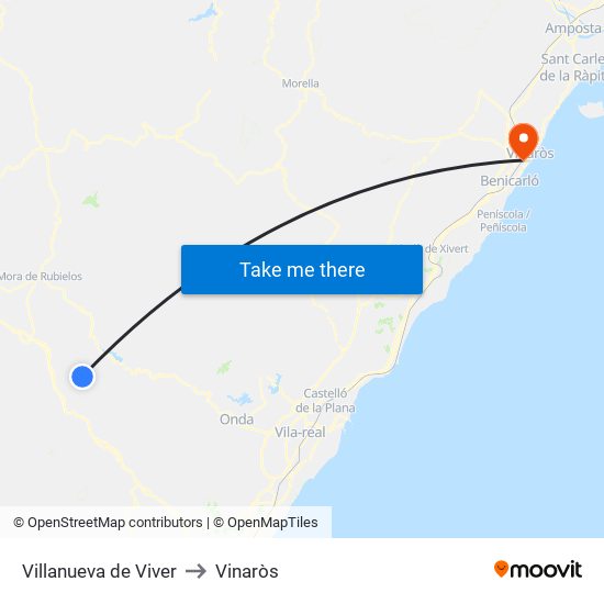 Villanueva de Viver to Vinaròs map