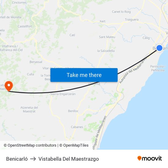 Benicarló to Vistabella Del Maestrazgo map
