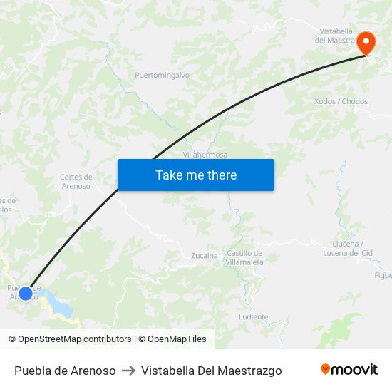 Puebla de Arenoso to Vistabella Del Maestrazgo map