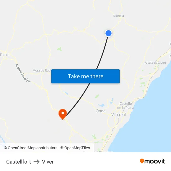 Castellfort to Viver map