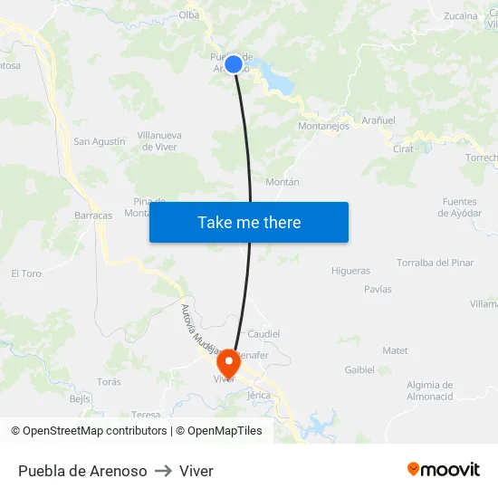 Puebla de Arenoso to Viver map