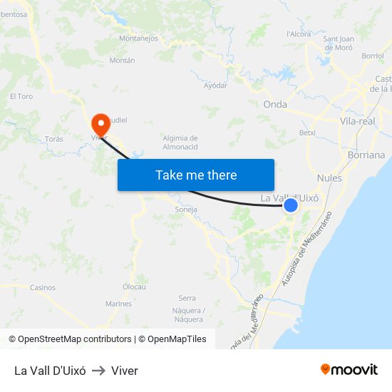 La Vall D'Uixó to Viver map