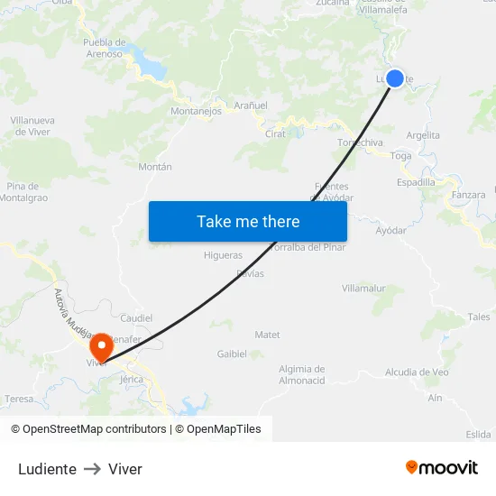 Ludiente to Viver map