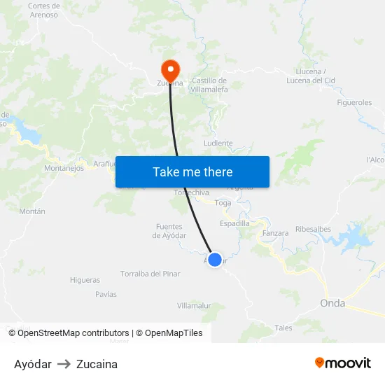 Ayódar to Zucaina map