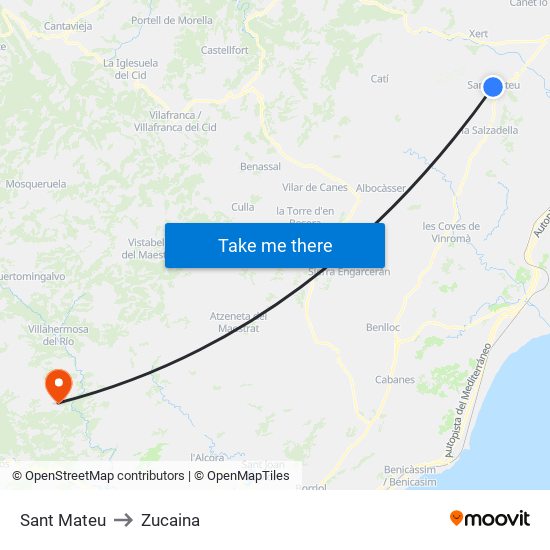 Sant Mateu to Zucaina map