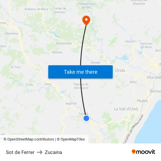 Sot de Ferrer to Zucaina map