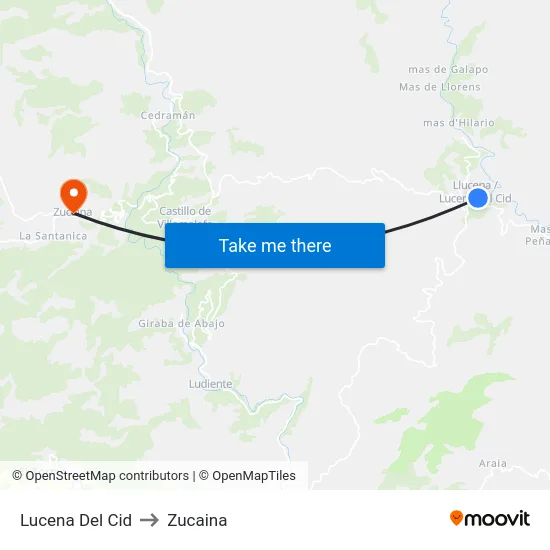 Lucena Del Cid to Zucaina map