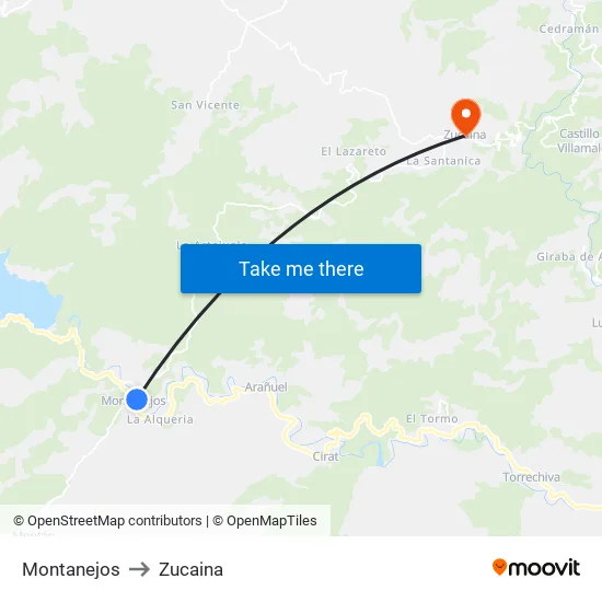 Montanejos to Zucaina map