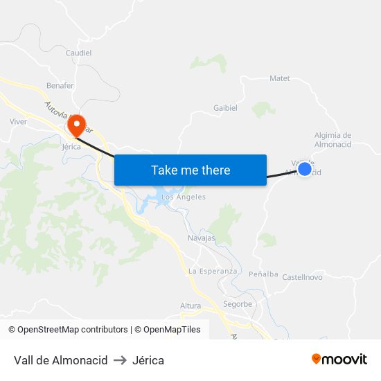Vall de Almonacid to Jérica map