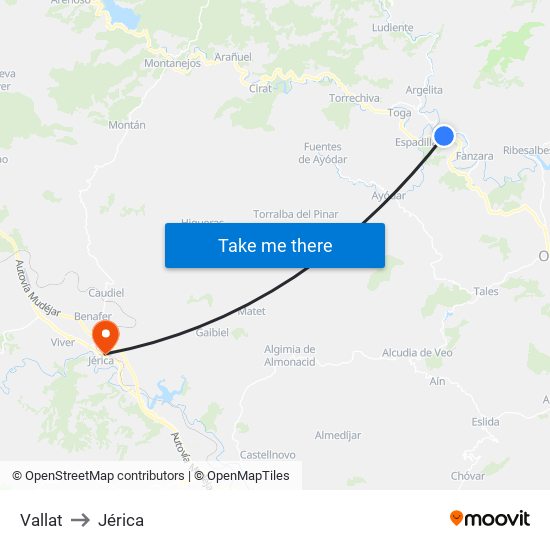 Vallat to Jérica map