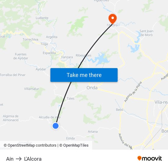 Aín to L'Alcora map