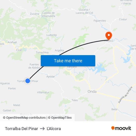 Torralba Del Pinar to L'Alcora map