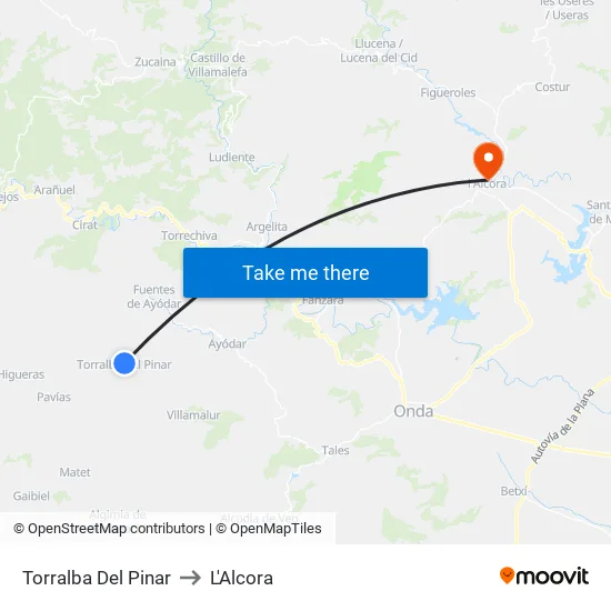 Torralba Del Pinar to L'Alcora map
