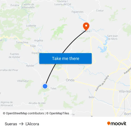 Sueras to L'Alcora map