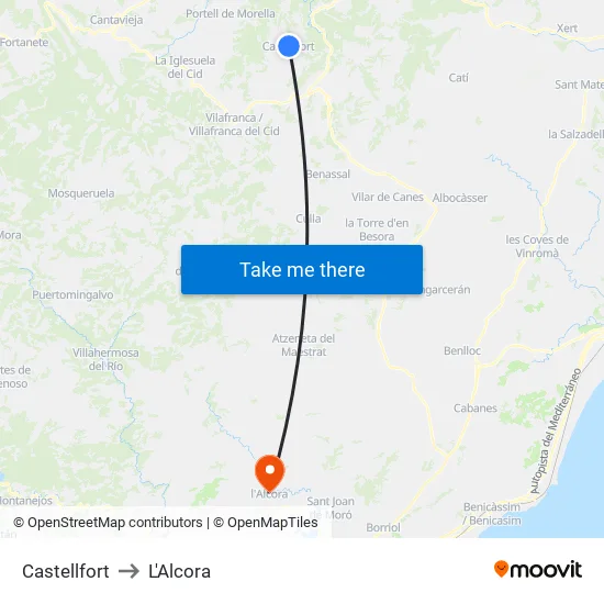 Castellfort to L'Alcora map