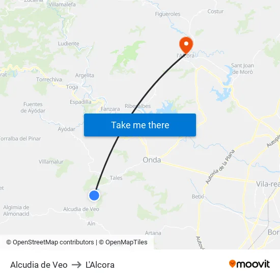 Alcudia de Veo to L'Alcora map