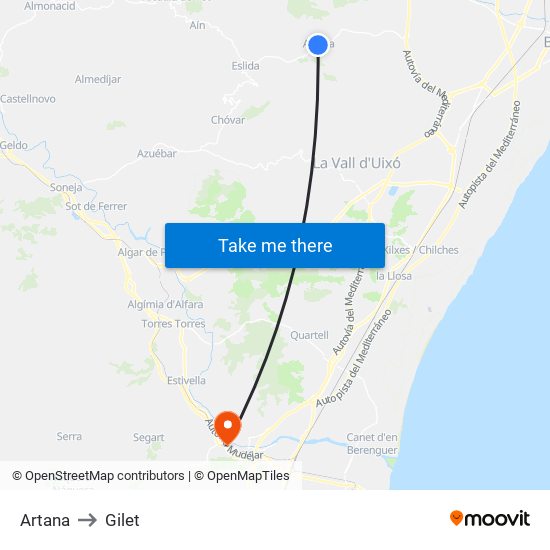 Artana to Gilet map