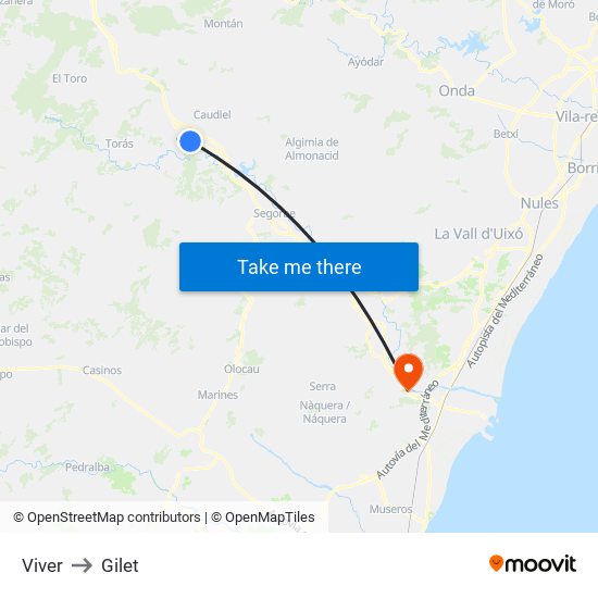 Viver to Gilet map