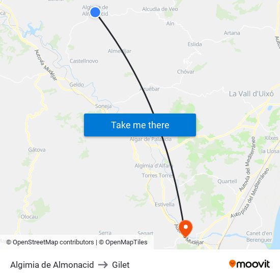 Algimia de Almonacid to Gilet map