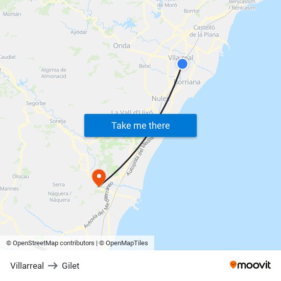 Villarreal to Gilet map