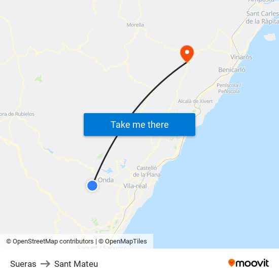 Sueras to Sant Mateu map