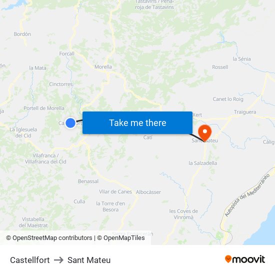 Castellfort to Sant Mateu map