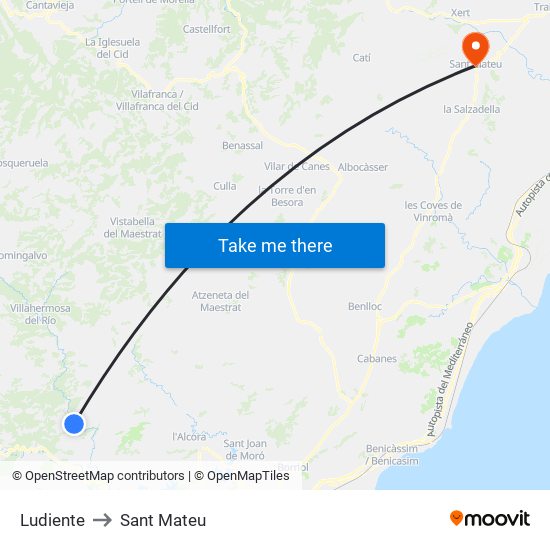 Ludiente to Sant Mateu map