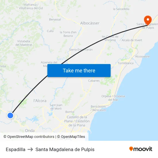 Espadilla to Santa Magdalena de Pulpis map