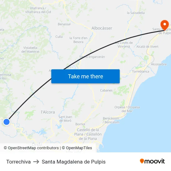 Torrechiva to Santa Magdalena de Pulpis map