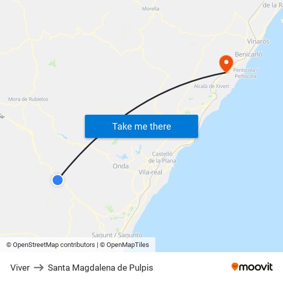 Viver to Santa Magdalena de Pulpis map