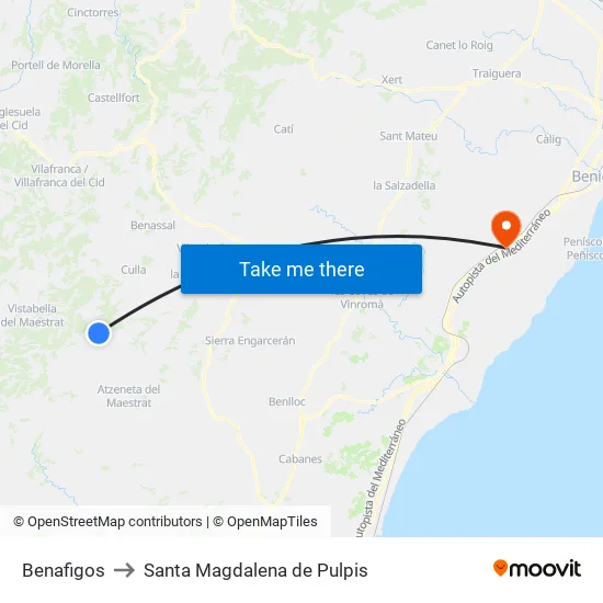 Benafigos to Santa Magdalena de Pulpis map