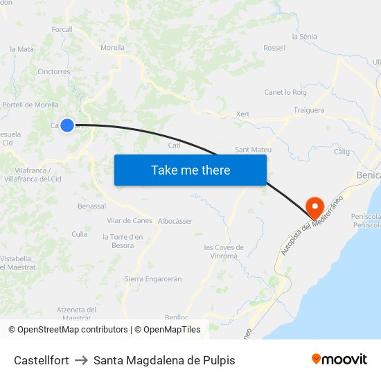 Castellfort to Santa Magdalena de Pulpis map