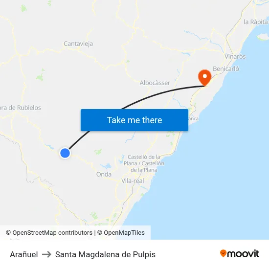 Arañuel to Santa Magdalena de Pulpis map