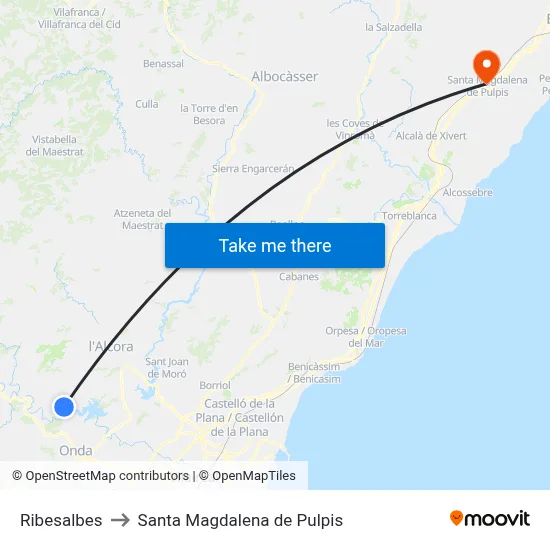 Ribesalbes to Santa Magdalena de Pulpis map
