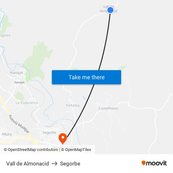 Vall de Almonacid to Segorbe map