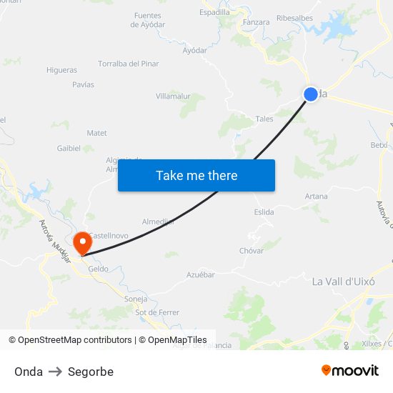 Onda to Segorbe map