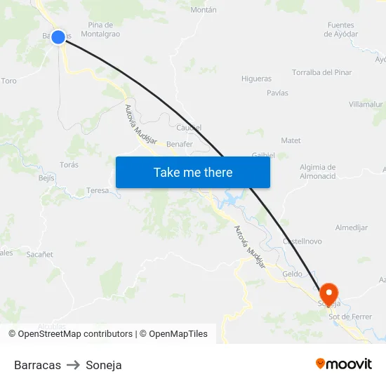 Barracas to Soneja map