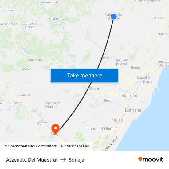 Atzeneta Del Maestrat to Soneja map