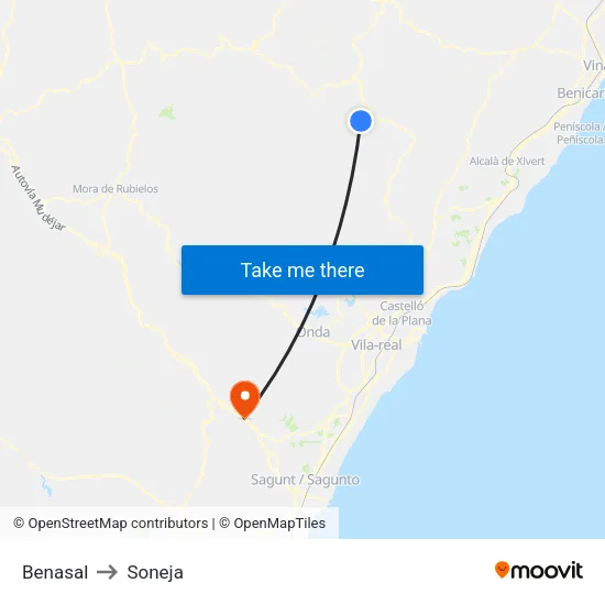 Benasal to Soneja map
