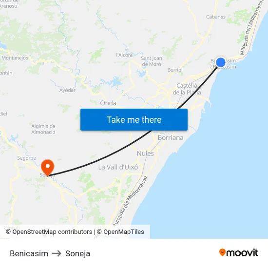 Benicasim to Soneja map
