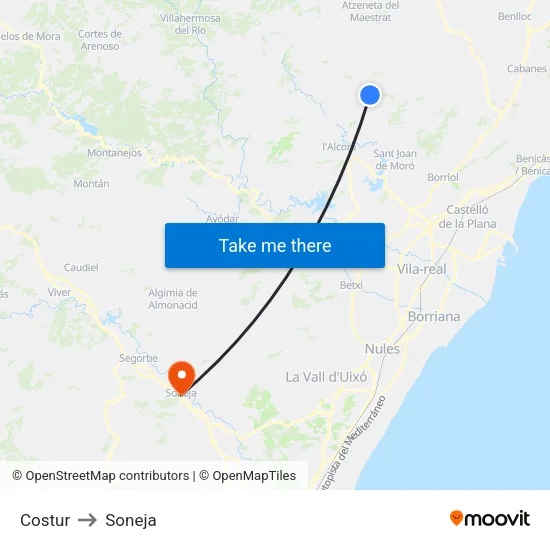 Costur to Soneja map