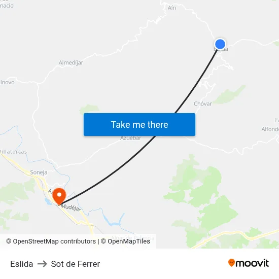 Eslida to Sot de Ferrer map