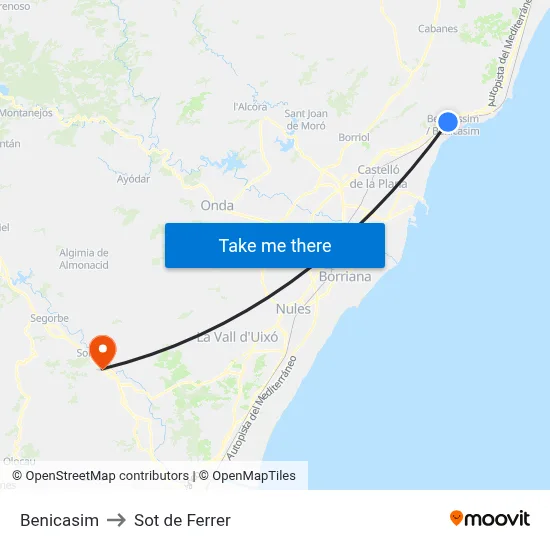 Benicasim to Sot de Ferrer map