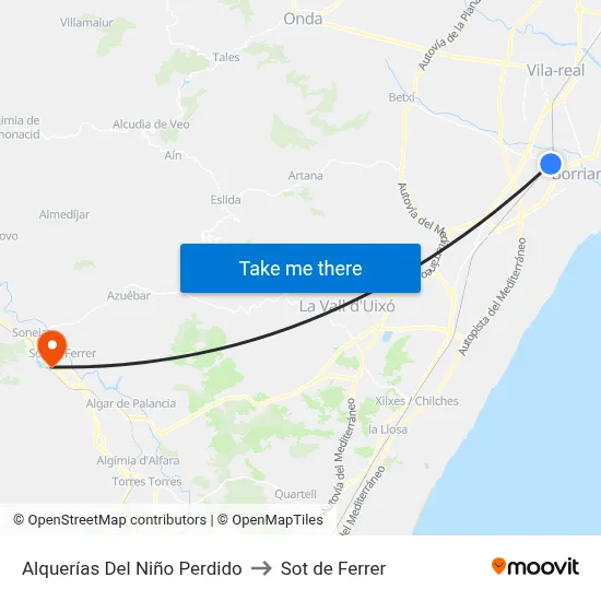 Alquerías Del Niño Perdido to Sot de Ferrer map