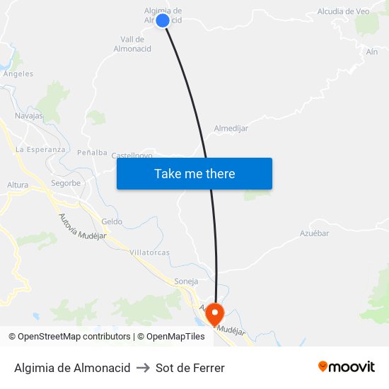 Algimia de Almonacid to Sot de Ferrer map