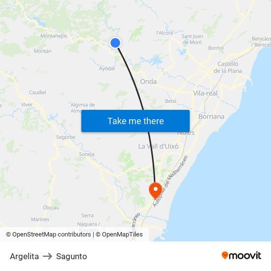 Argelita to Sagunto map